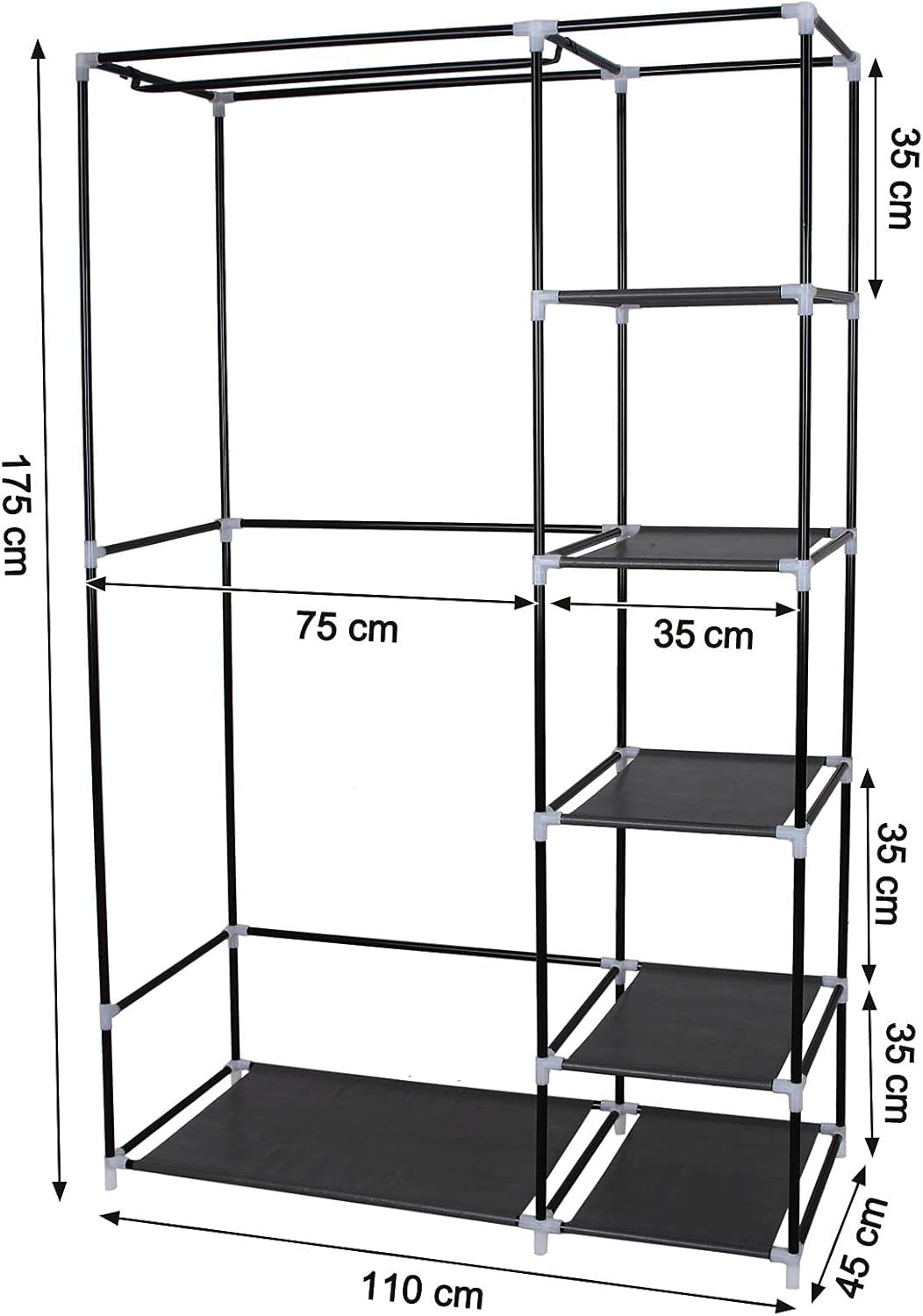 Stoffschrank XL mit Kleiderstange, Schwarz