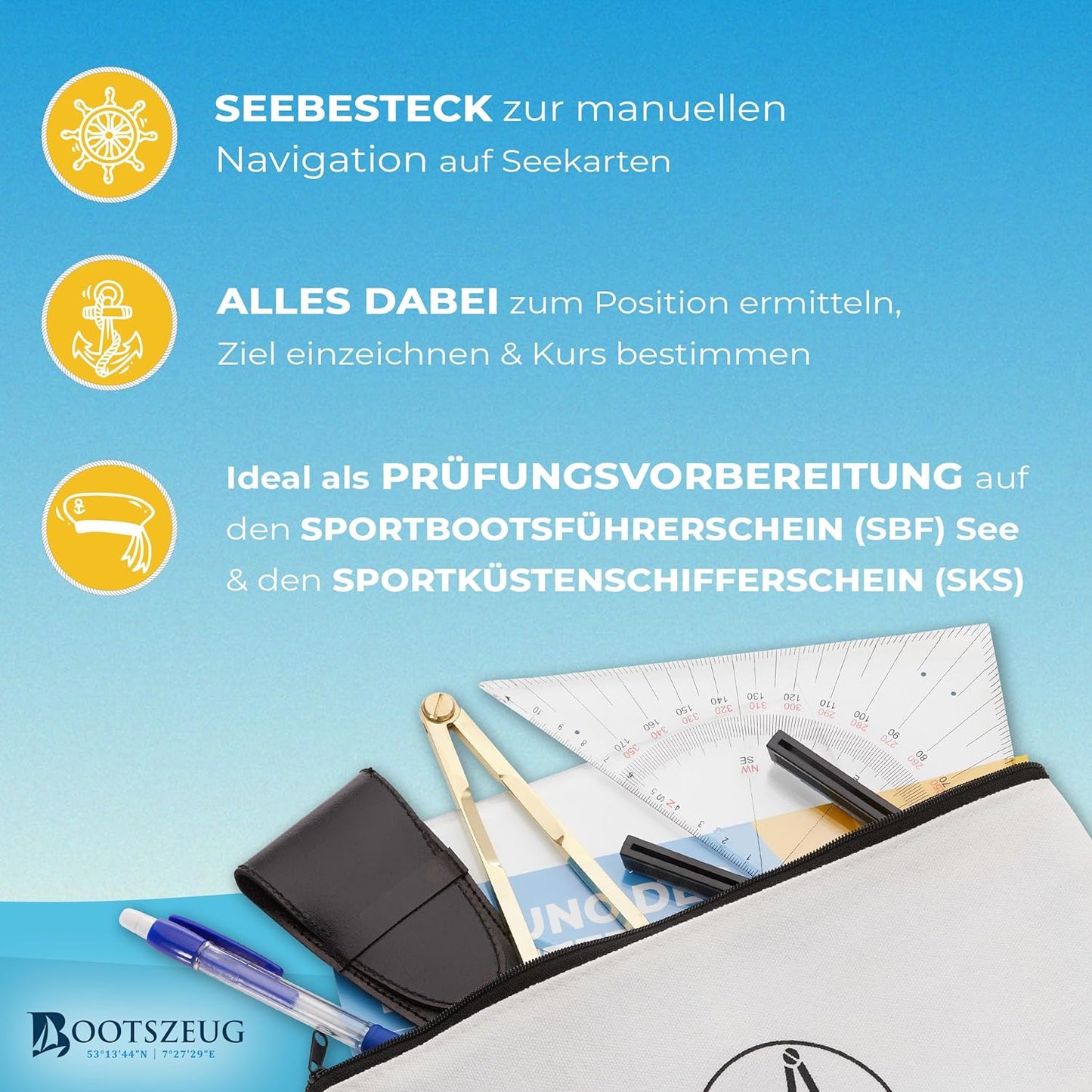 Navigationsbesteck-Set für Sportbootführerschein, 26 cm