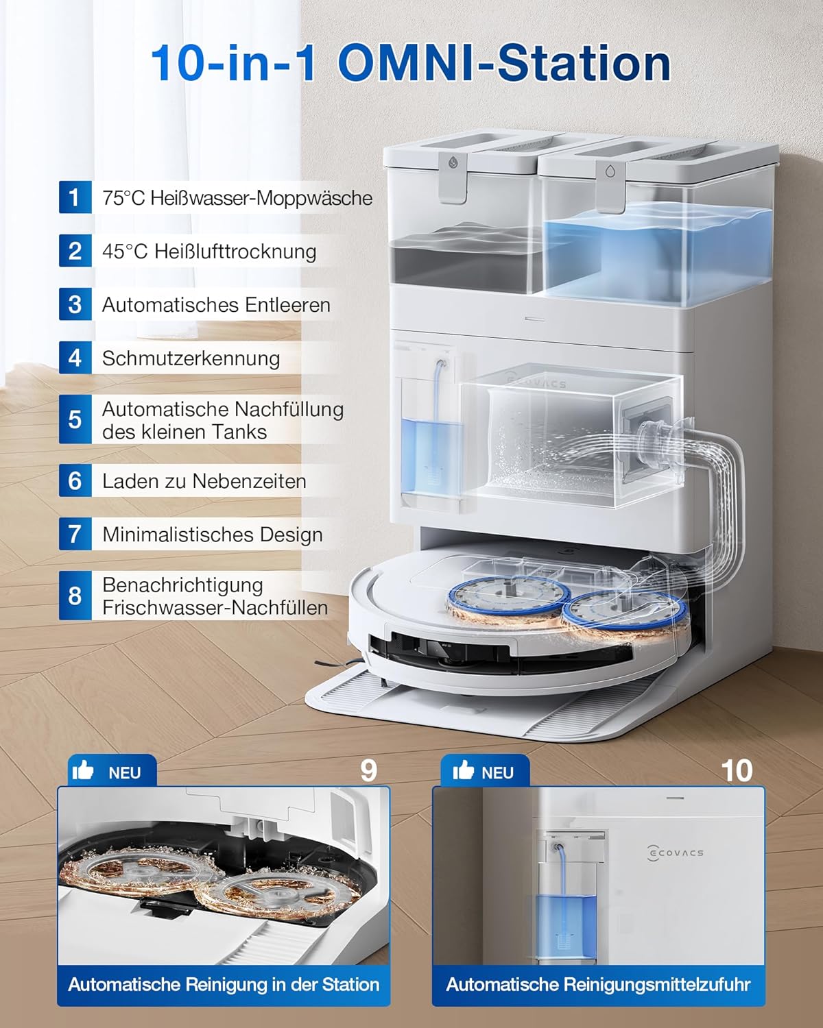 Deebot T50 Pro Omni Gen 2 Saug- und Wischroboter, 21.000 Pa, T50 PRO Gen2 Weiß