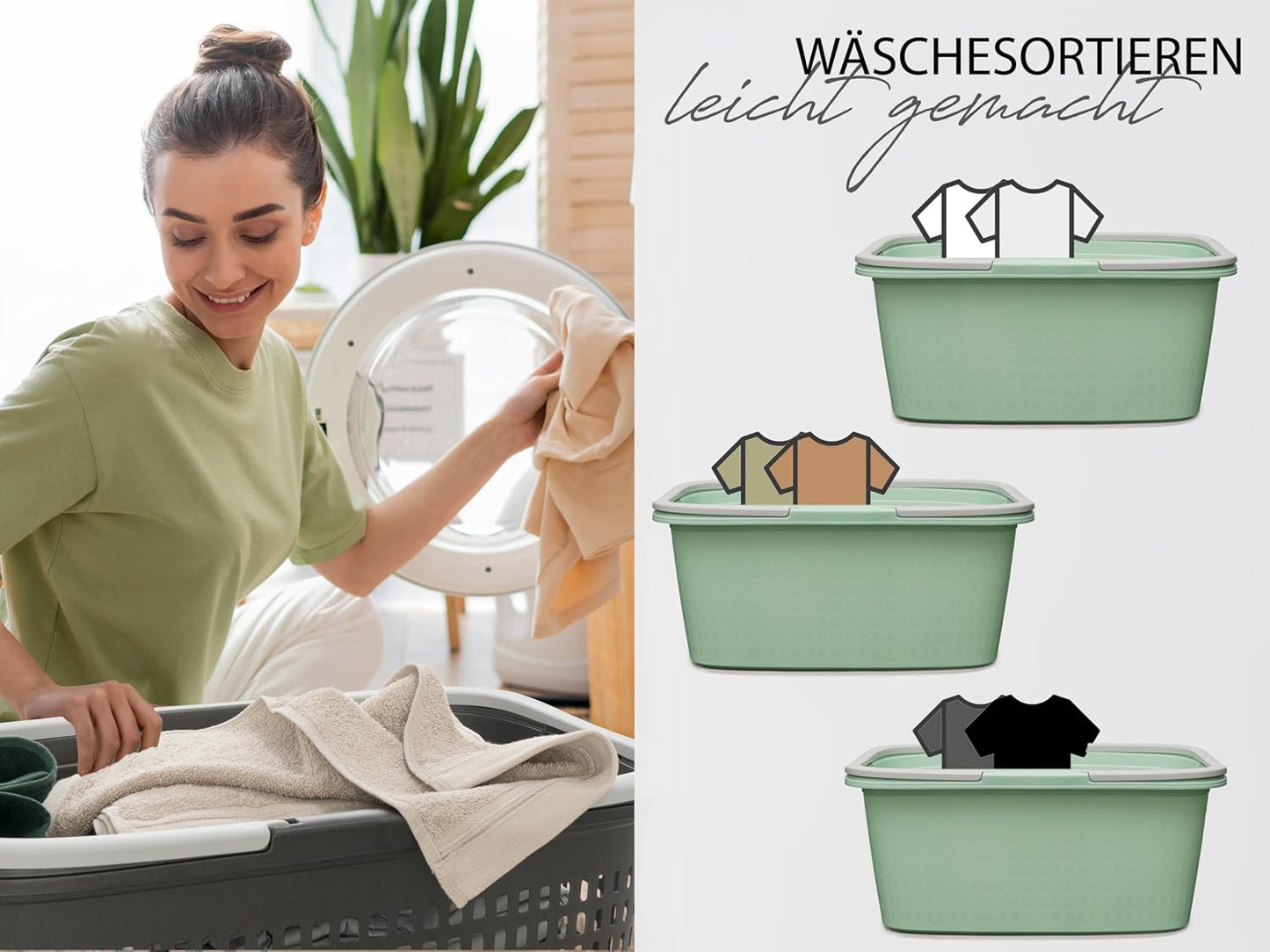 4er-Set Wäschewanne, 4 Wannen Jadegrün