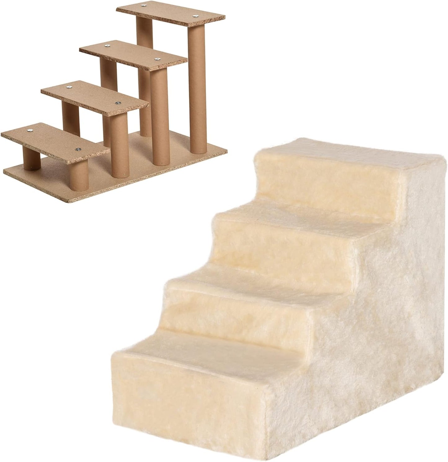Haustiertreppe mit abnehmbarem Bezug, Beige 60L x 35B x 44H cm