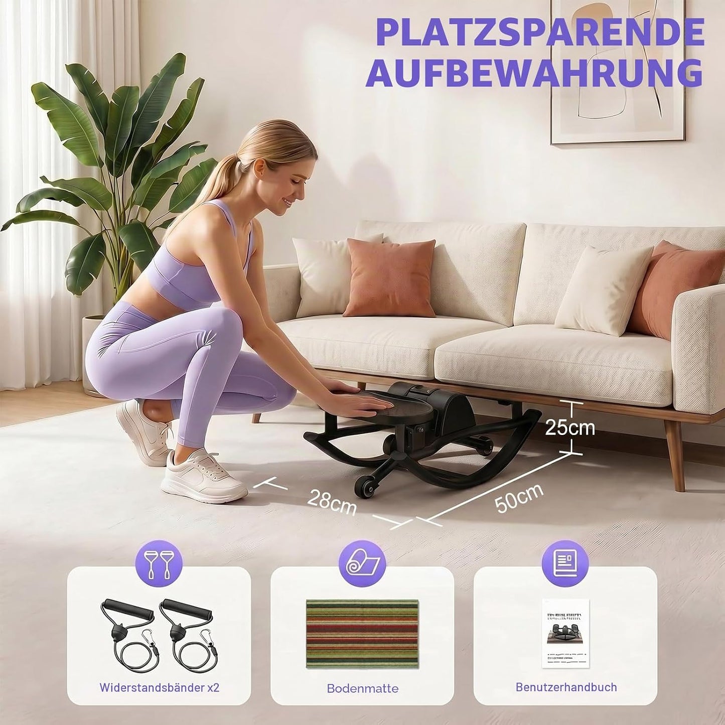 Rock Stepper für Zuhause mit Widerstandsband, Violett