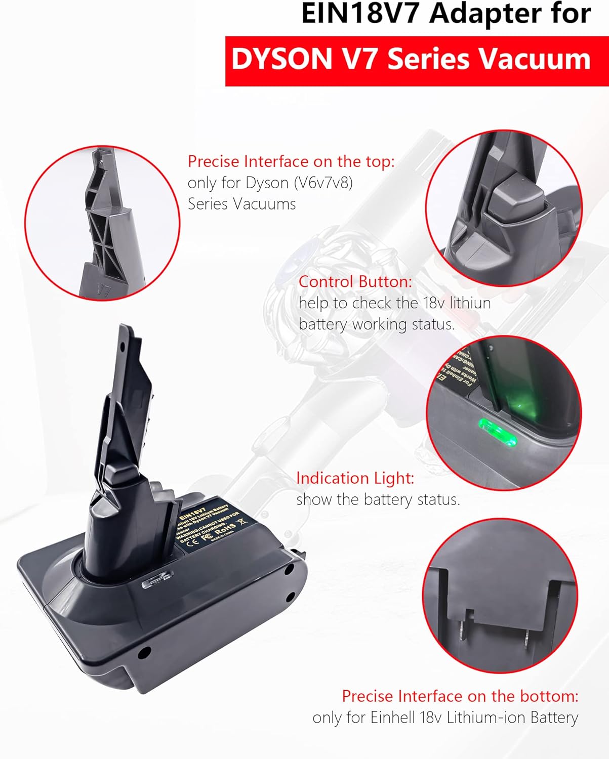 Adapter EIN18V7 für Einhell 18V Akku auf Dyson V7 Staubsauger, EIN18V7
