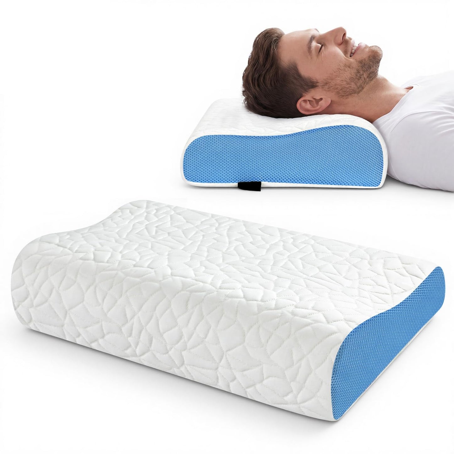 Memory-Schaumkissen, Weiss-blau Standard
