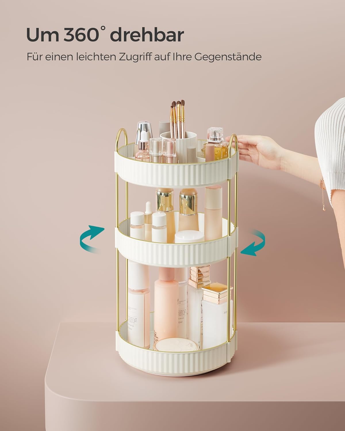 Drehbarer Make-up Organizer mit 3 Ebenen, Wolkenweiß 3 Ebenen (46H cm)