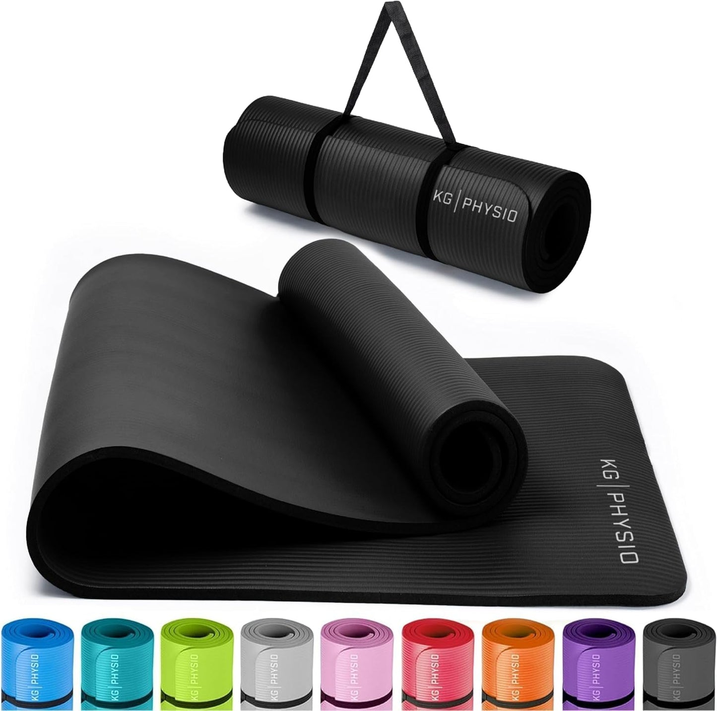 Rutschfeste Yogamatte mit Tragegurt, Schwarz