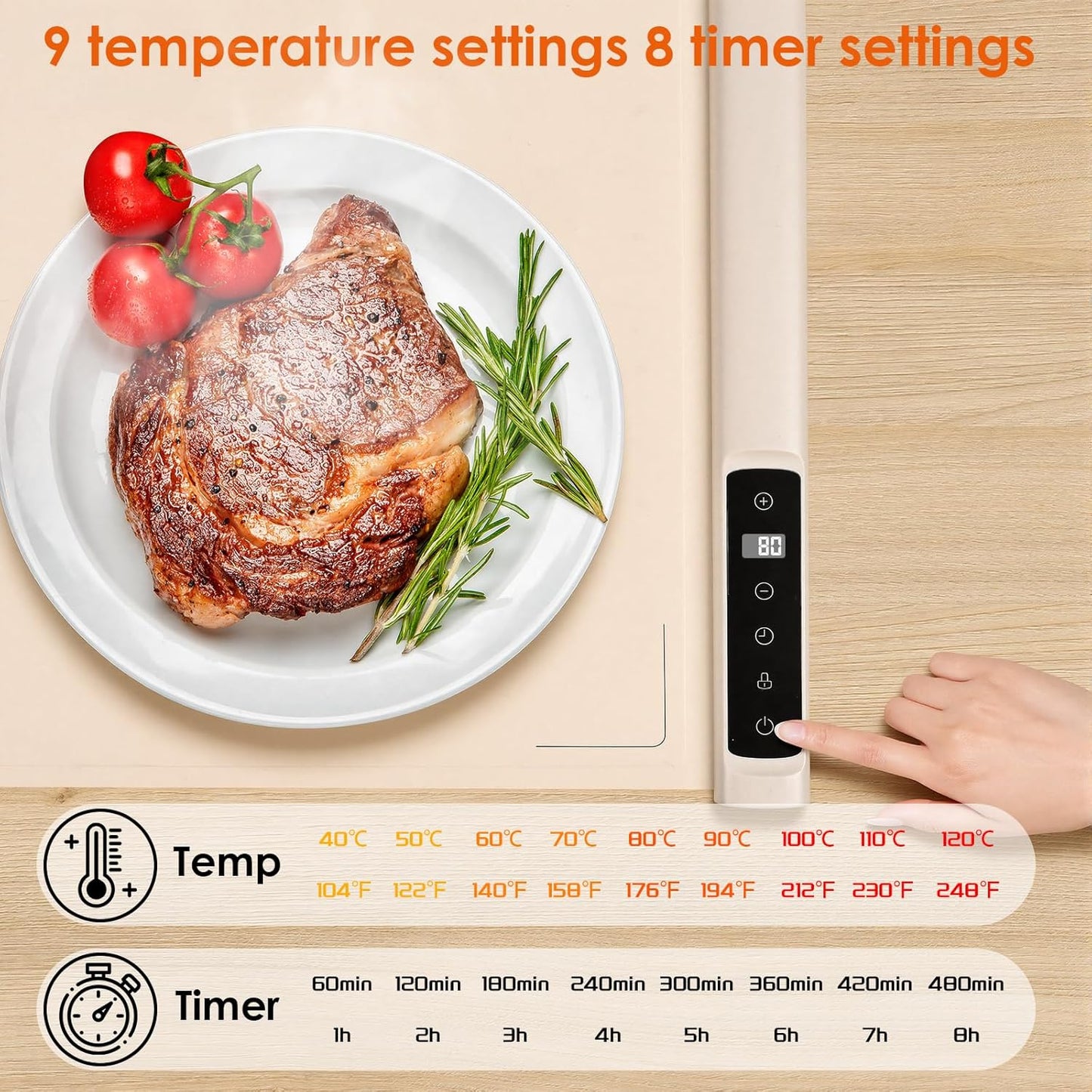 Faltbare elektrische Warmhalteplatte mit Timer & Kinderschloss, Beige