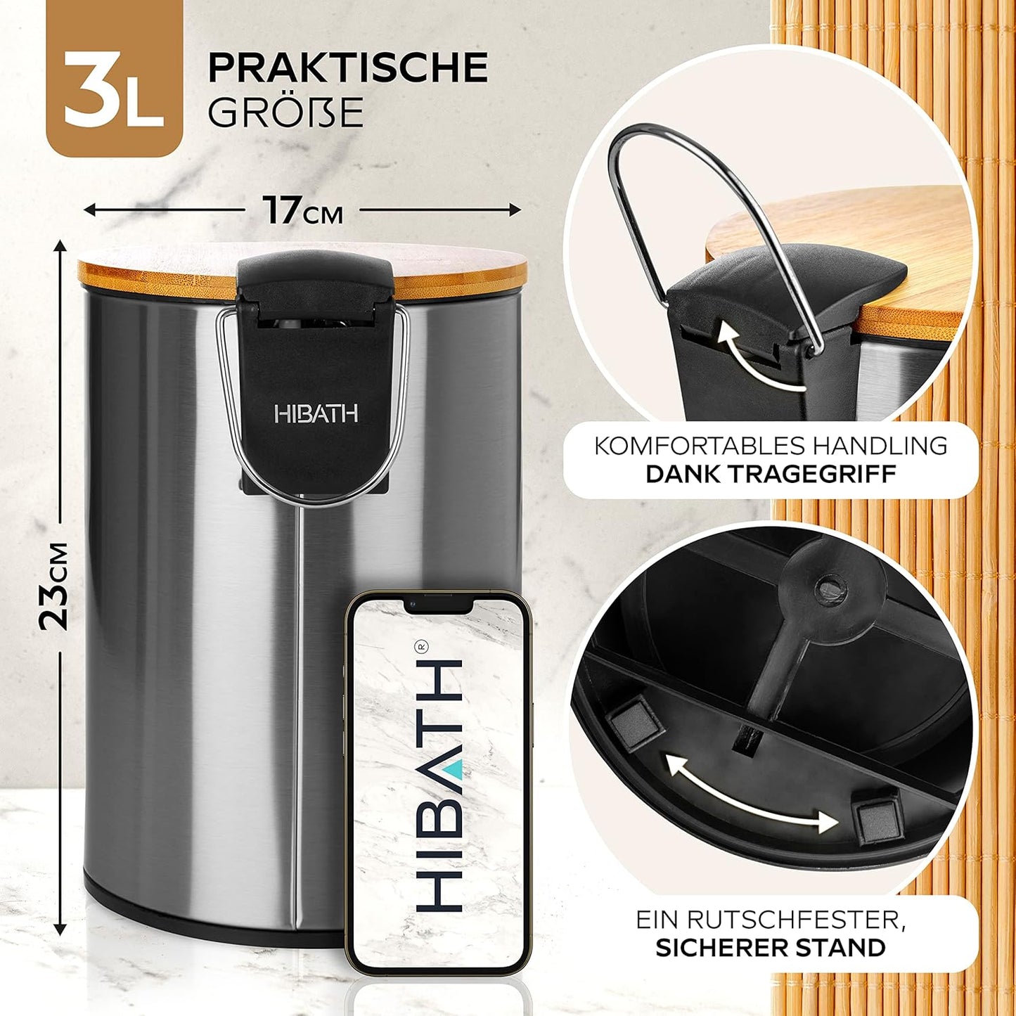 Kosmetikeimer mit Absenkautomatik, 3 Liter silber