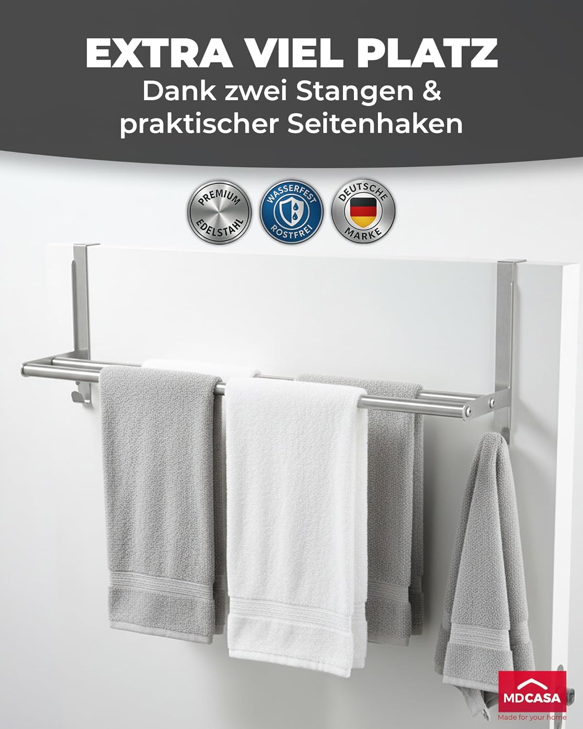 Handtuchstange ohne Bohren, verstellbar & kratzsicher, Edelstahl