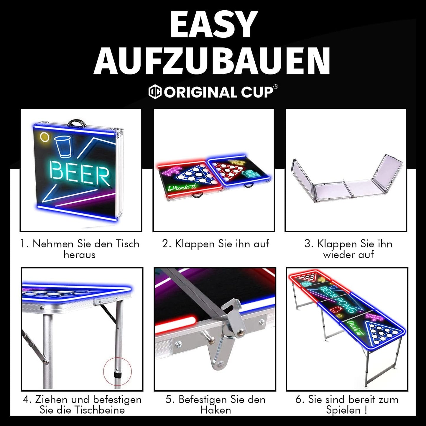 Beer Pong Tisch mit Spotlightholes und Neonlicht, Bier-pong Tisch