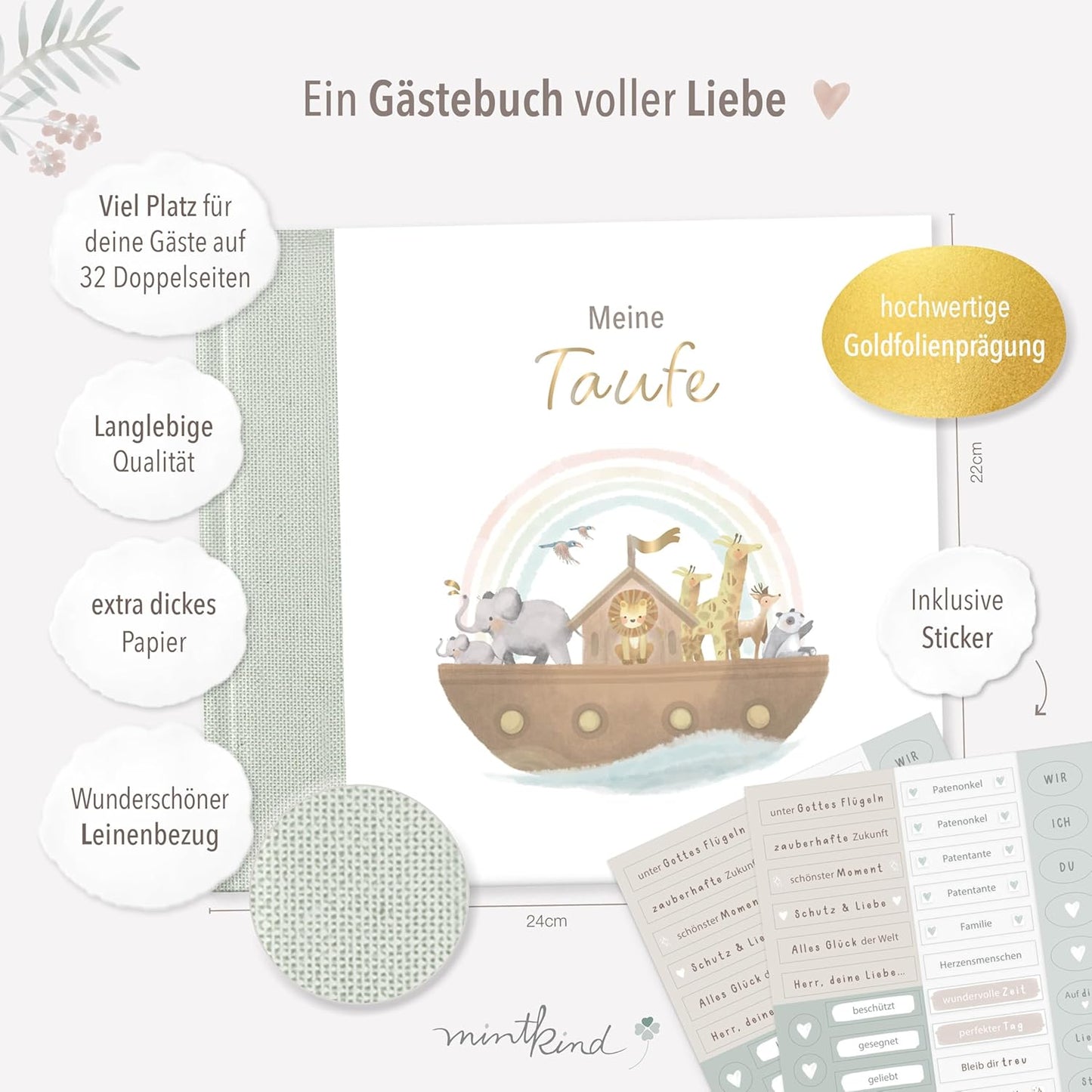 Taufalbum mit Stickerset, Salbei mit Stickerset