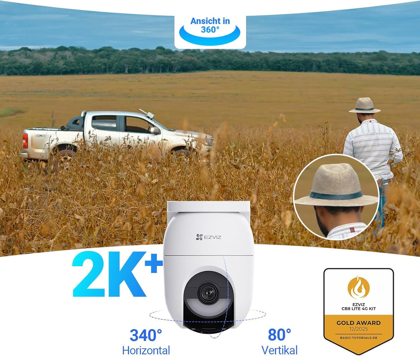 CS-CB8c Überwachungskamera mit PTZ, Farbnachtsicht & Person/Fahrzeugerkennung, 4G & WiFi Solar Kamera