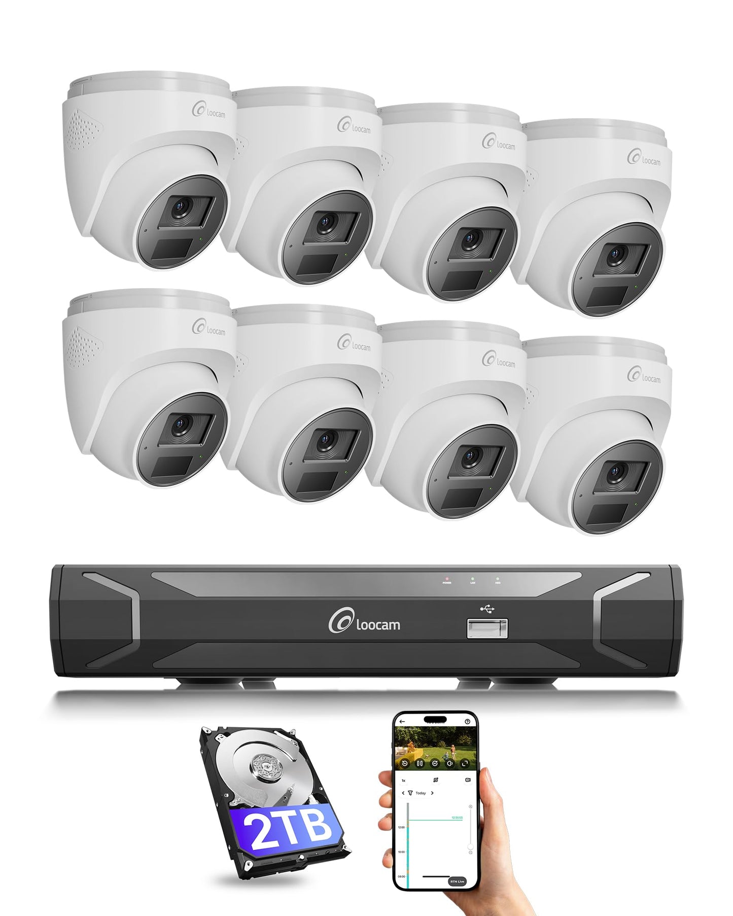 PoE Überwachungskamera-Set mit 8-Kanal NVR und 8 POE Kamera, 8x4MP POE kamera,2TB,Black