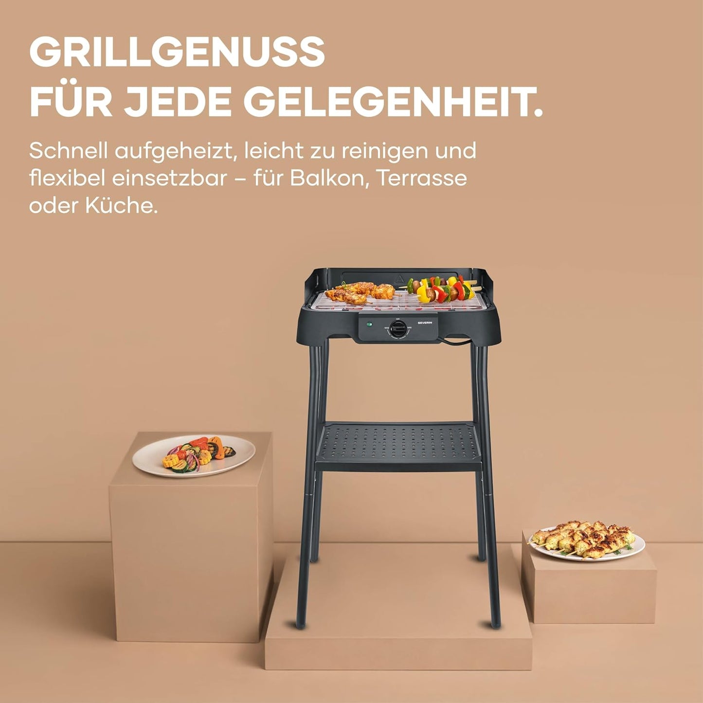 Elektrogrill mit Standfuss und einstellbarer Temperatur