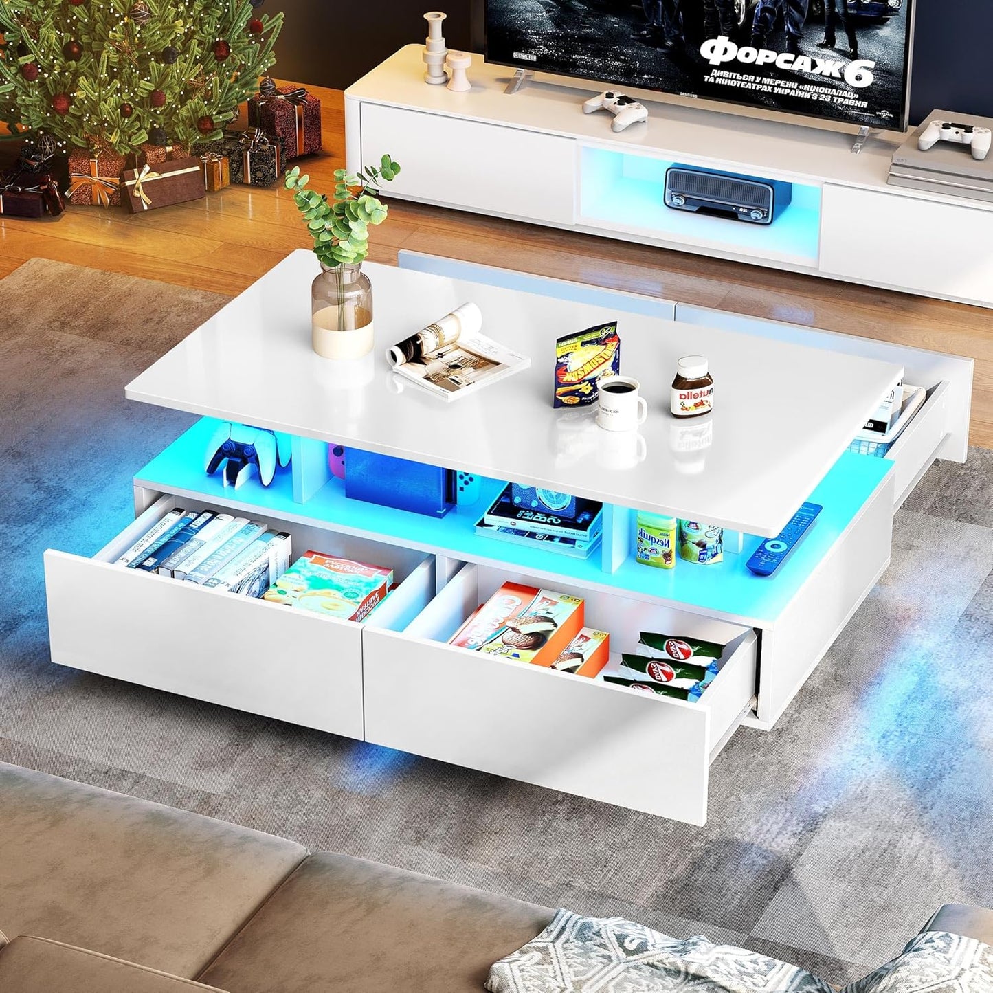 Moderner Couchtisch mit LED und Schubladen