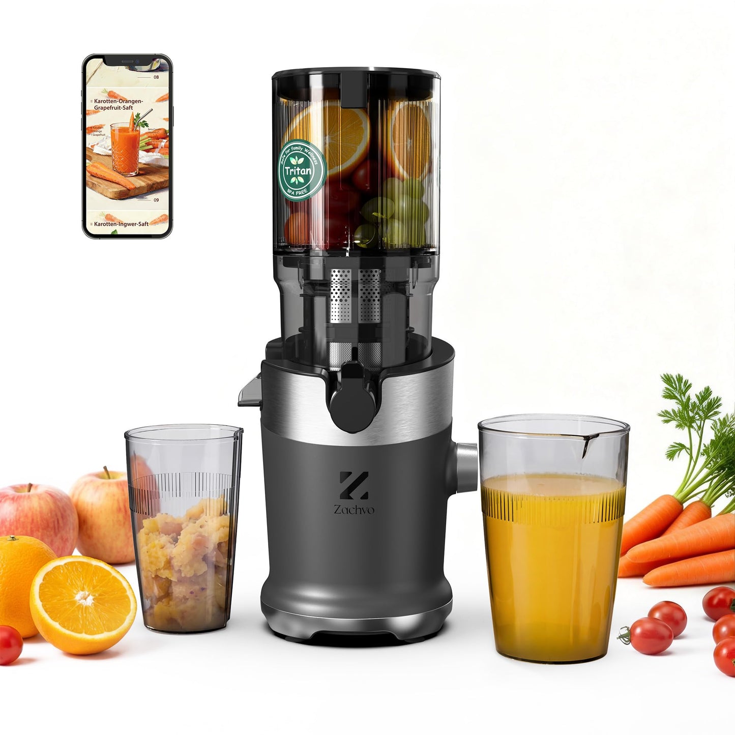 Slow Juicer mit breiter Einfüllöffnung, Dunkelgrau