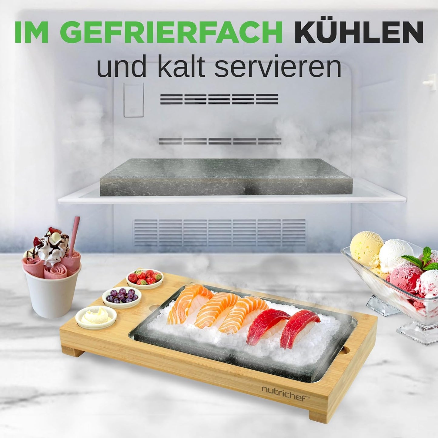 Heisser Stein Grillplatte mit Bambusrahmen, Rechteck