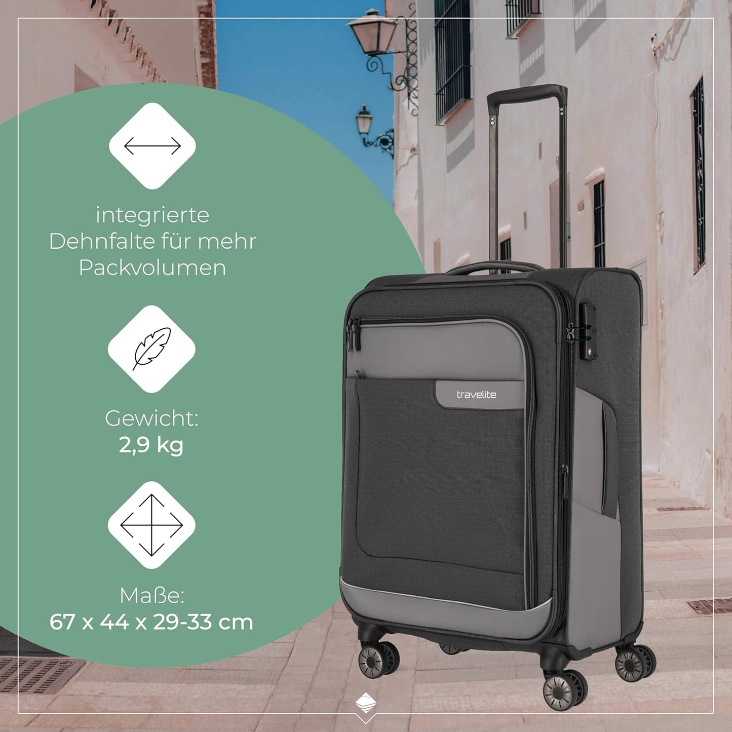 4-Rad Weichschalenkoffer mit Dehnfalte, Trolley M erw. (67 cm) Schiefer (Grau)