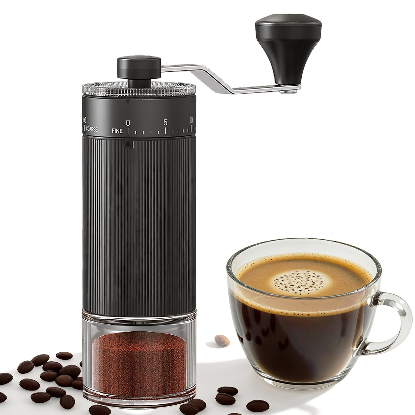Manuelle Kaffeemühle mit 40 Mahlstufen, Keramikmahlwerk - Russschwarz