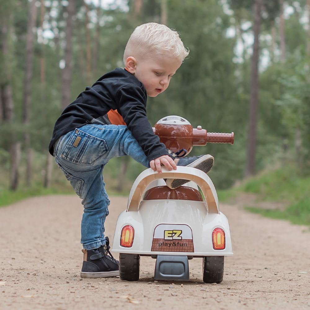 Laufroller Retro Scooter mit Stauraum & Hupe, Weiss
