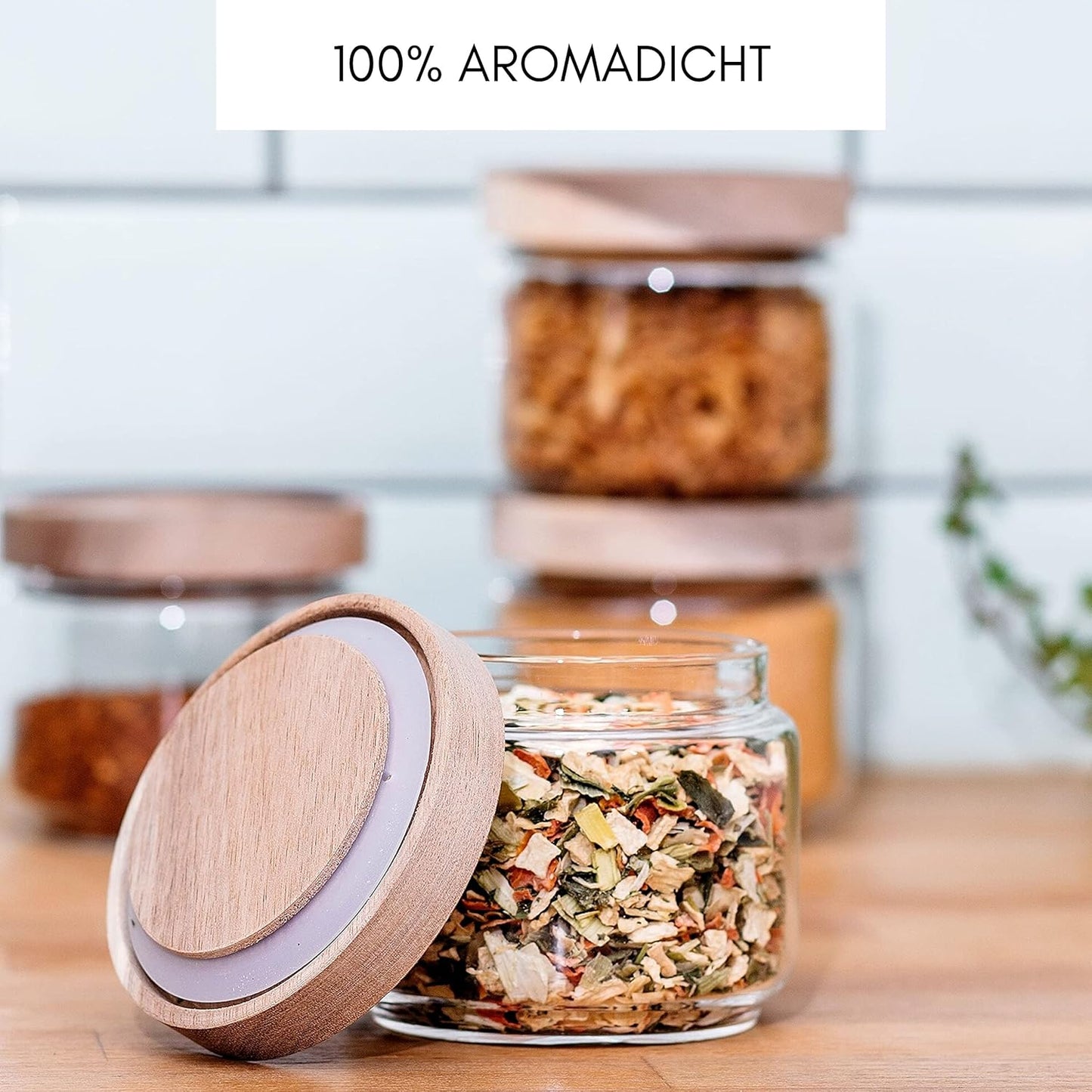Vorratsgläser-Set mit Holzdeckel (4x 300ml), 4x 300ml