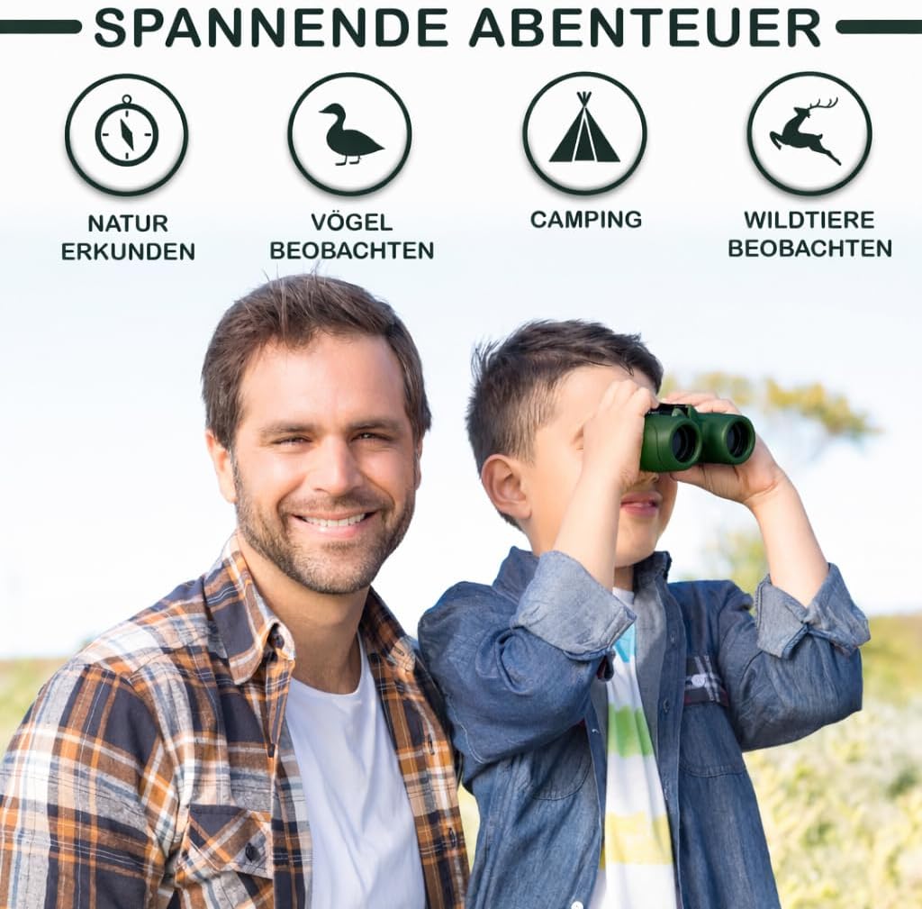 Fernglas für Kinder inklusive Lupe & Kompass, dunkelgrün