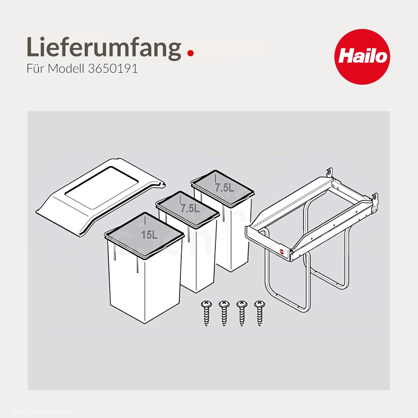 Einbau-Abfallsammler 2x7+15L für Schränke ab 30cm, 3650191