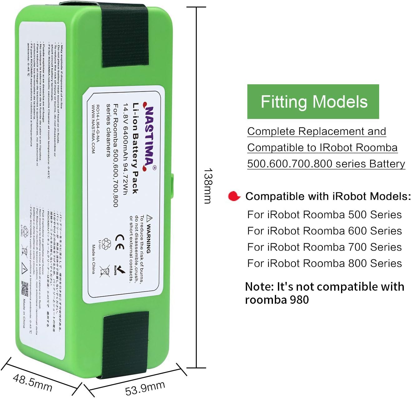 Ersatzakku für Roomba Modelle, 6400mAh