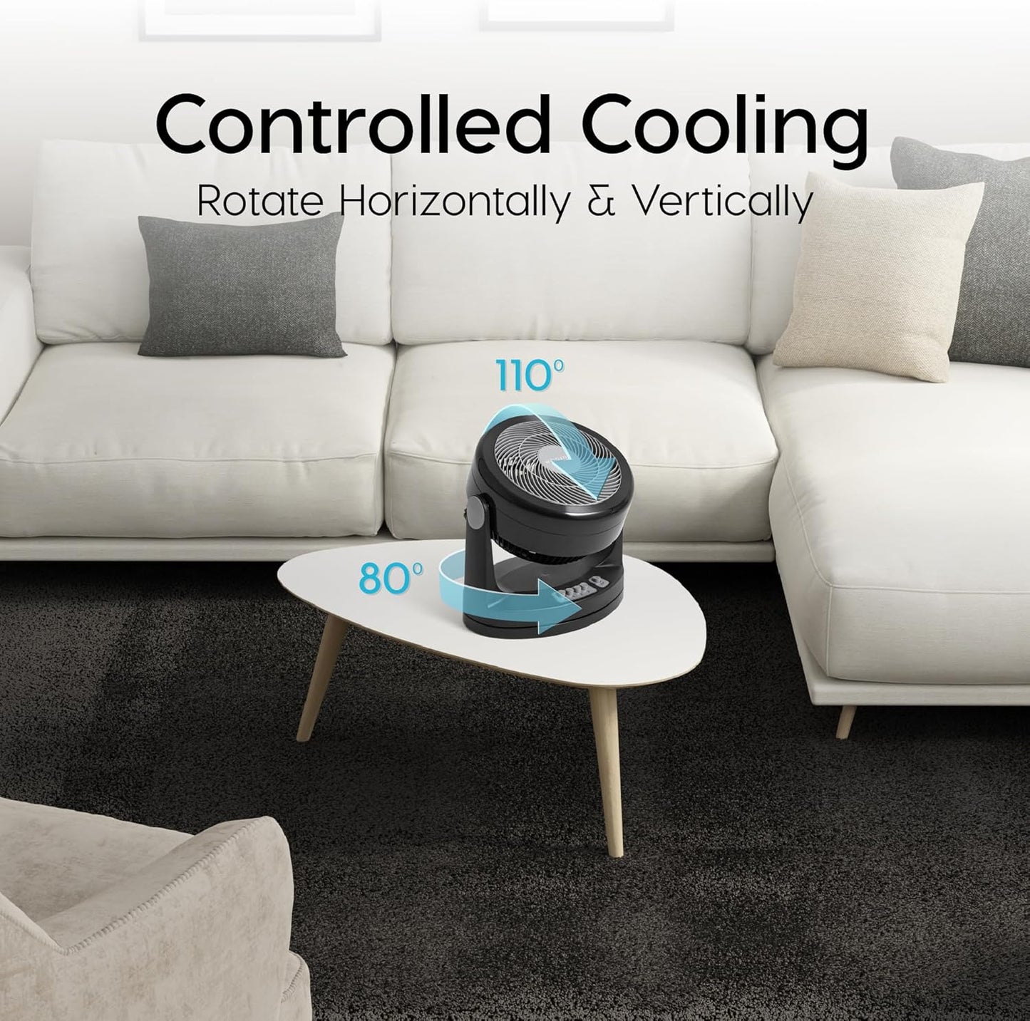 Woozoo PCF-HM23 oszillierender Tischventilator mit 3 Geschwindigkeiten, Schwarz, Hohe Leistung/Oszillierend