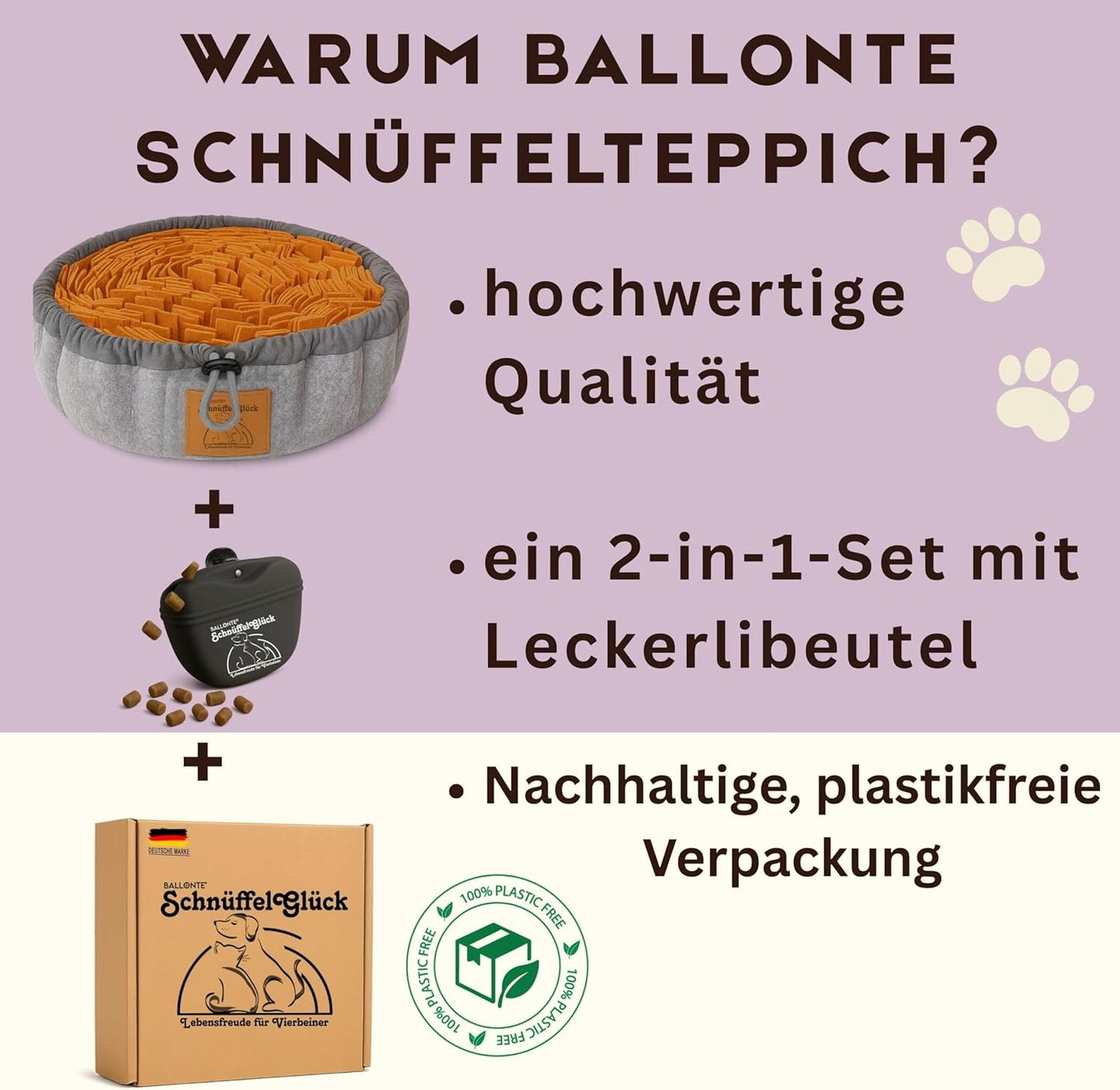 Grössenverstellbarer Schnüffelteppich mit Leckerli-Beutel, rutschfest und waschbar