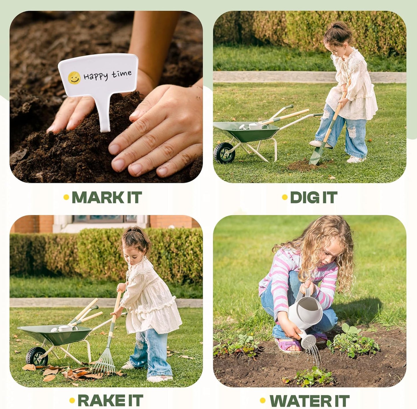 Kinder Gartenset mit Metallschubkarre