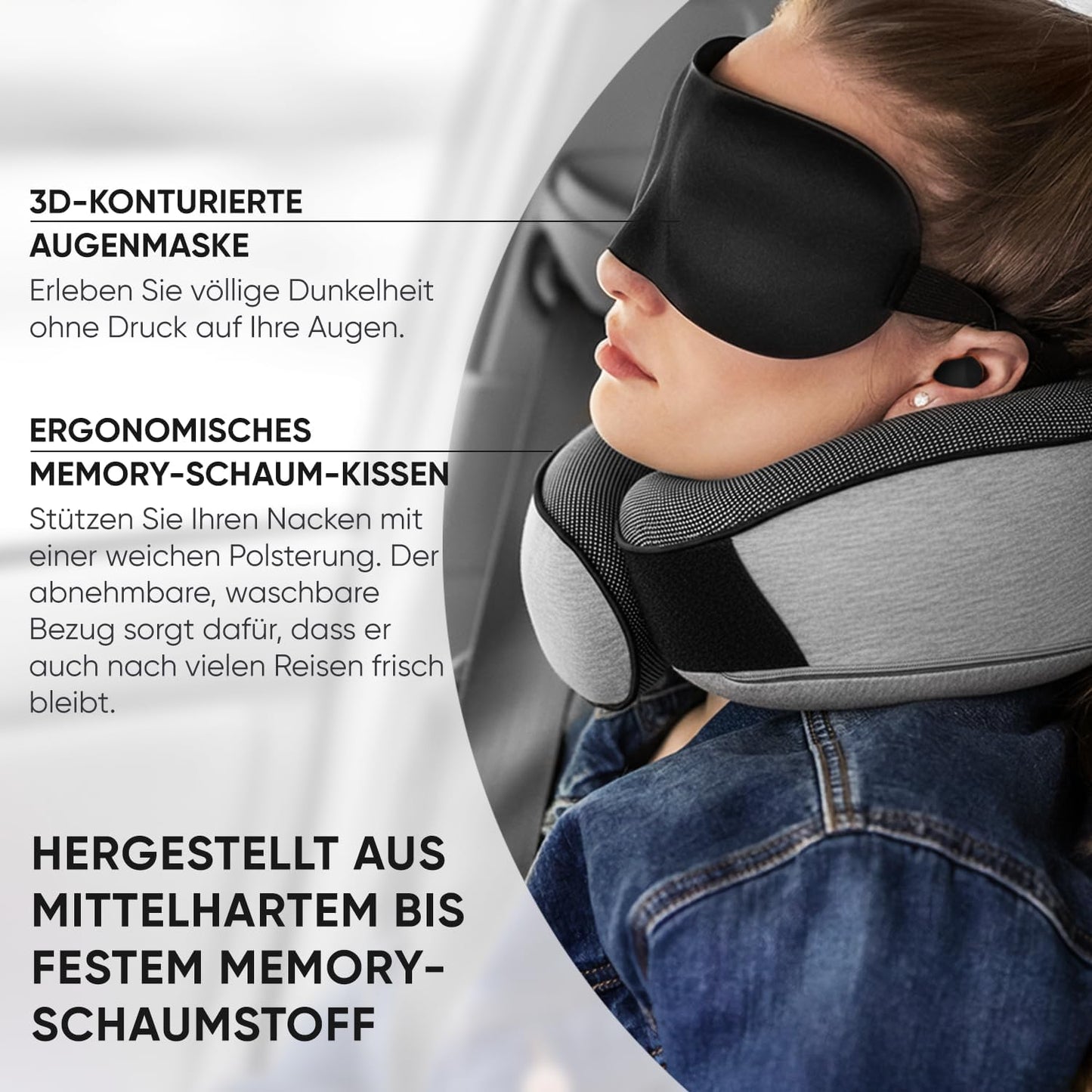 Nackenkissen und Schlafmaske, Grau