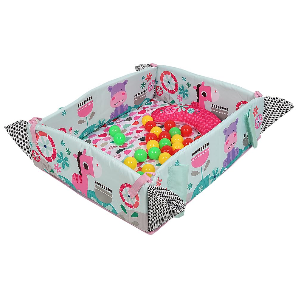 5-in-1 Baby Spieldecke mit Laufstall und Bällebad, 5 in 1-rosa