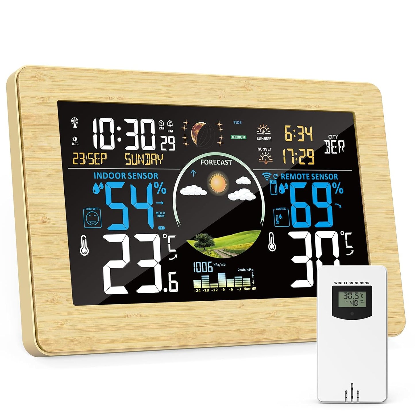 Funkwetterstation mit Aussensensor, Holzfarbe