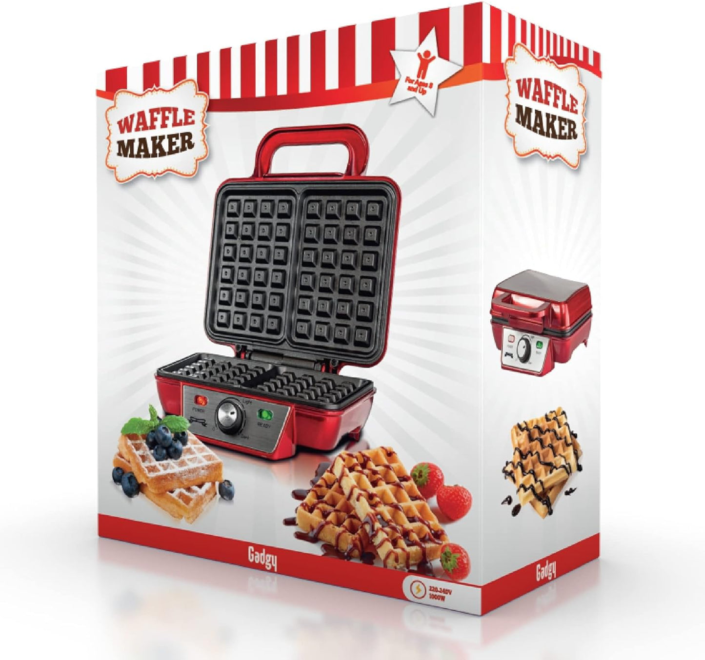 Belgisches Waffeleisen mit verstellbarer Temperatur, Rot