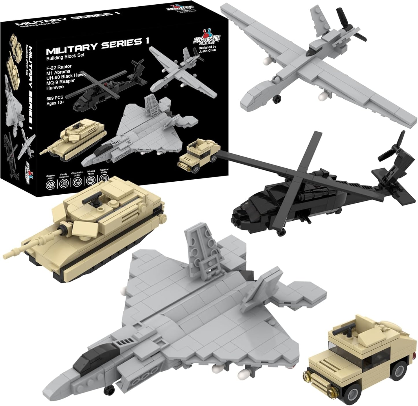 Militärische Baustein-Modelle, 5 Fahrzeuge, Militär Set 1