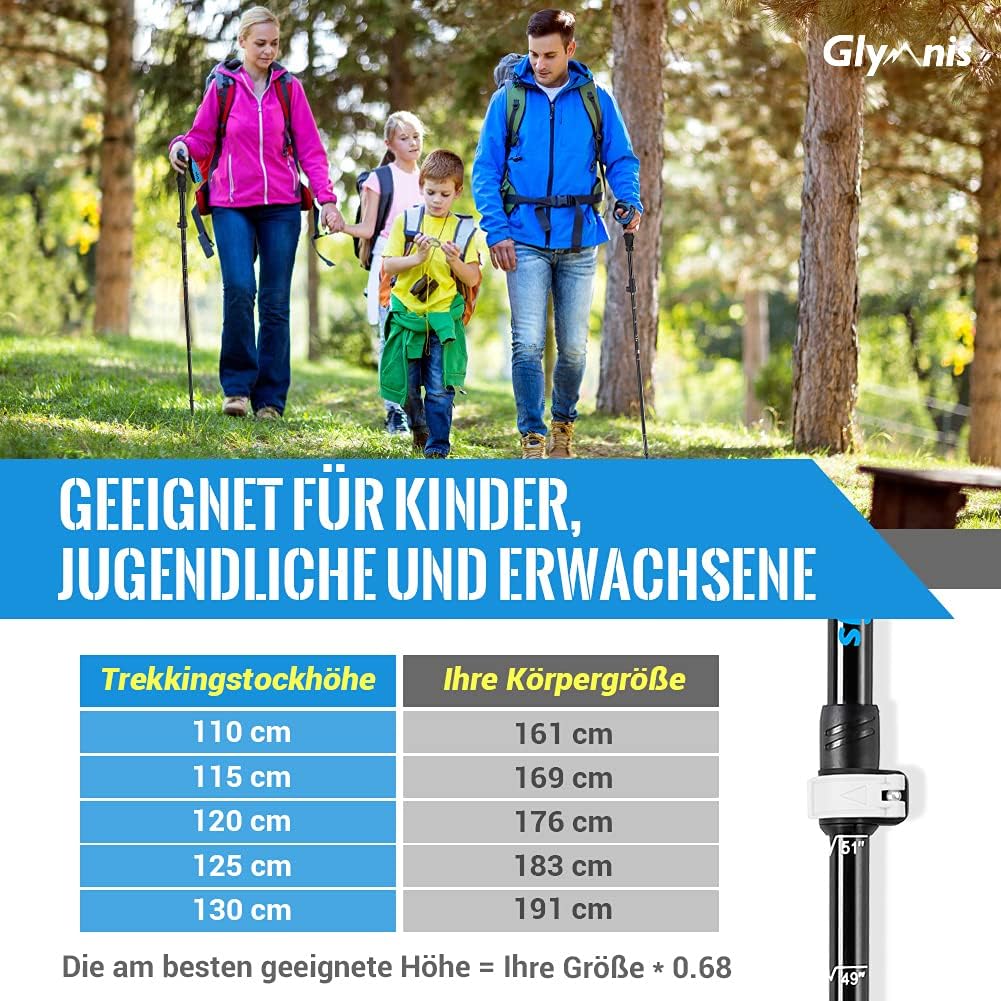 Faltbare und verstellbare Trekkingstöcke, Blau 110-130cm