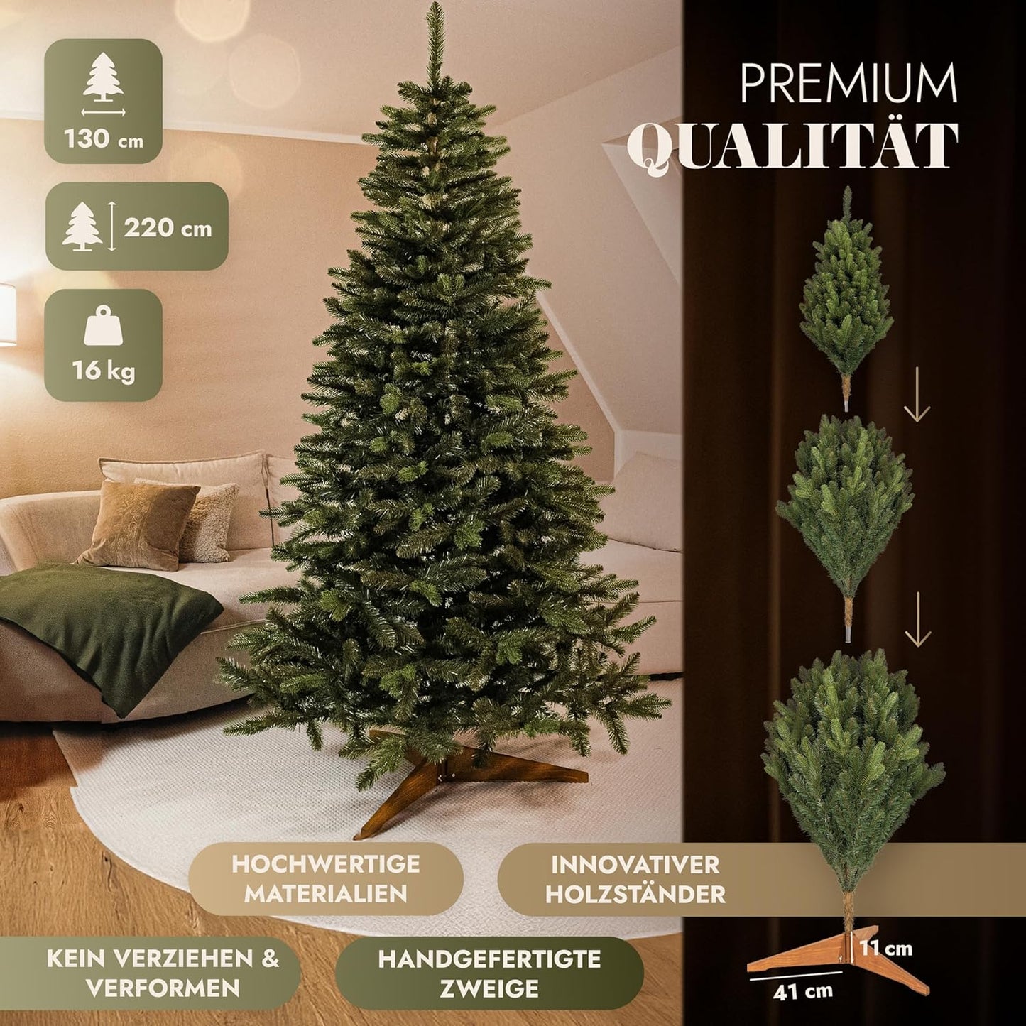 Naturgetreuer Künstlicher Weihnachtsbaum, Grün 220cm