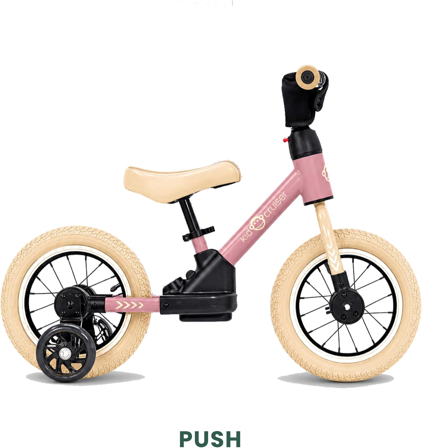 3in1 Laufrad mit Pedalen und Stützrädern, Rosa & Cremeweiss