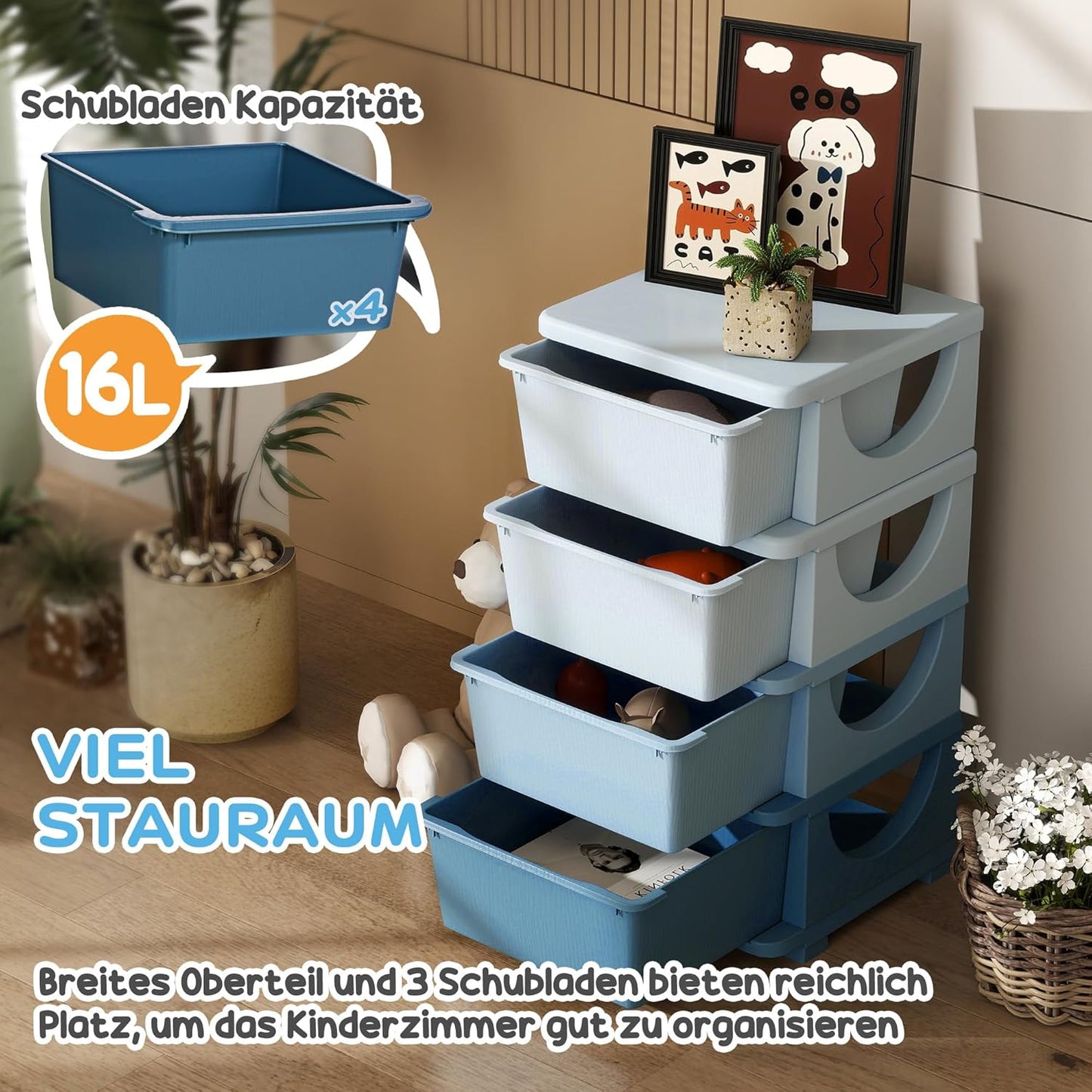 Schubladenschrank, 37L x 37B x 76H cm Blau