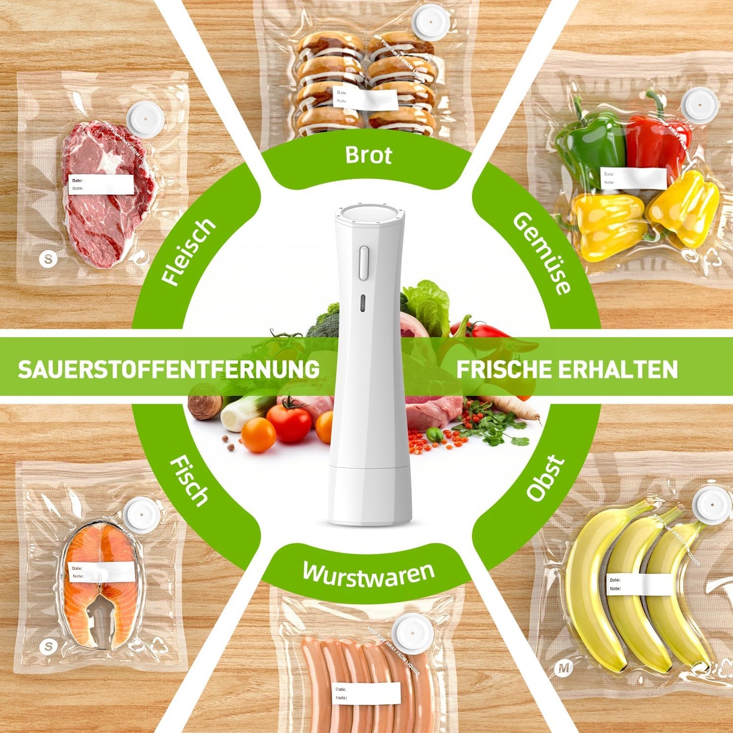 Mini Vakuumiergerät mit 30 wiederverwendbaren Vakuumbeuteln, X-Large(Siegelgerät*1 + Vakuumbeutel*30-Set)