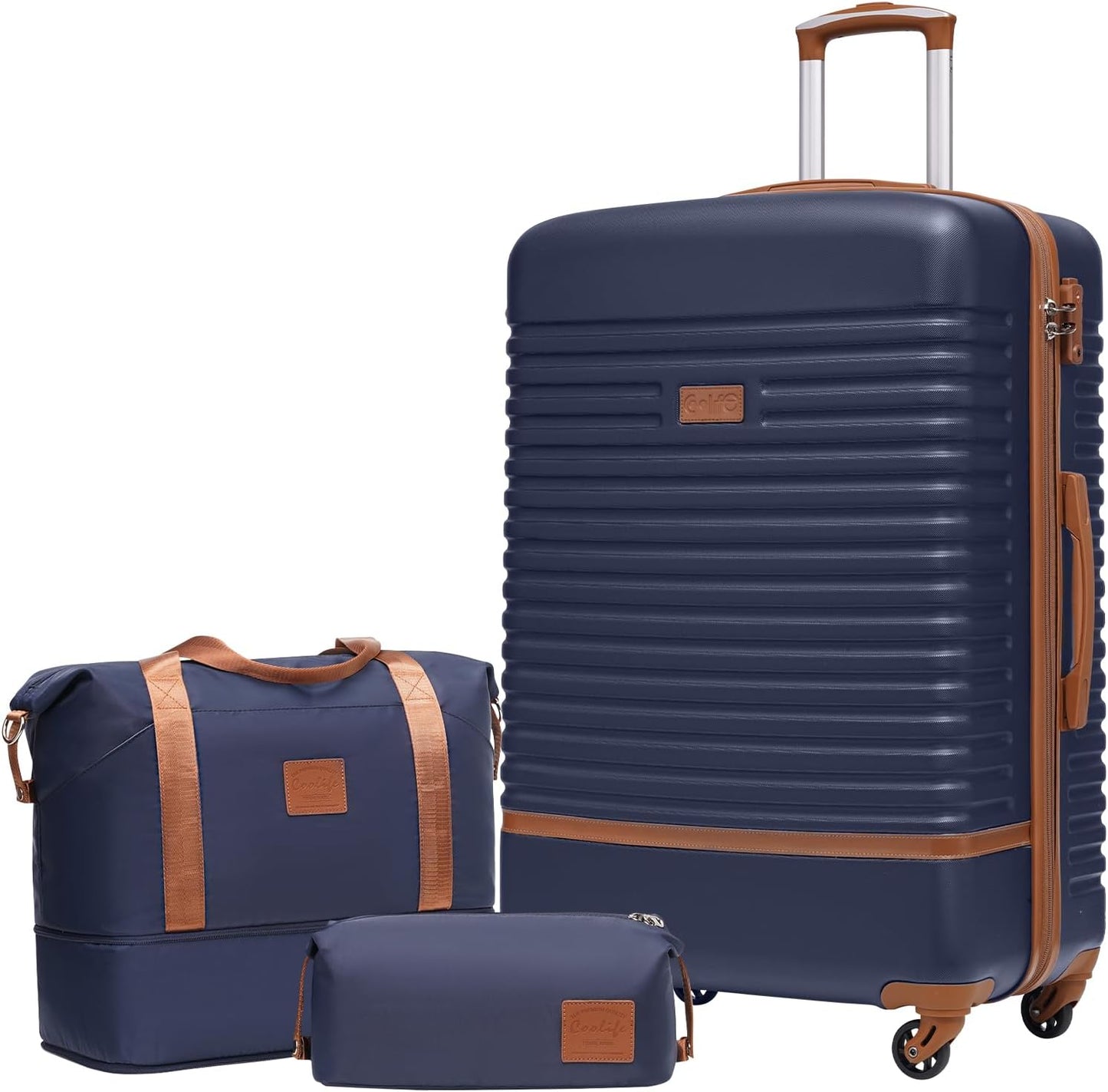 3-teiliges Reisegepäck-Set, Blau/Braun Grosser Koffer-Set 3tlg