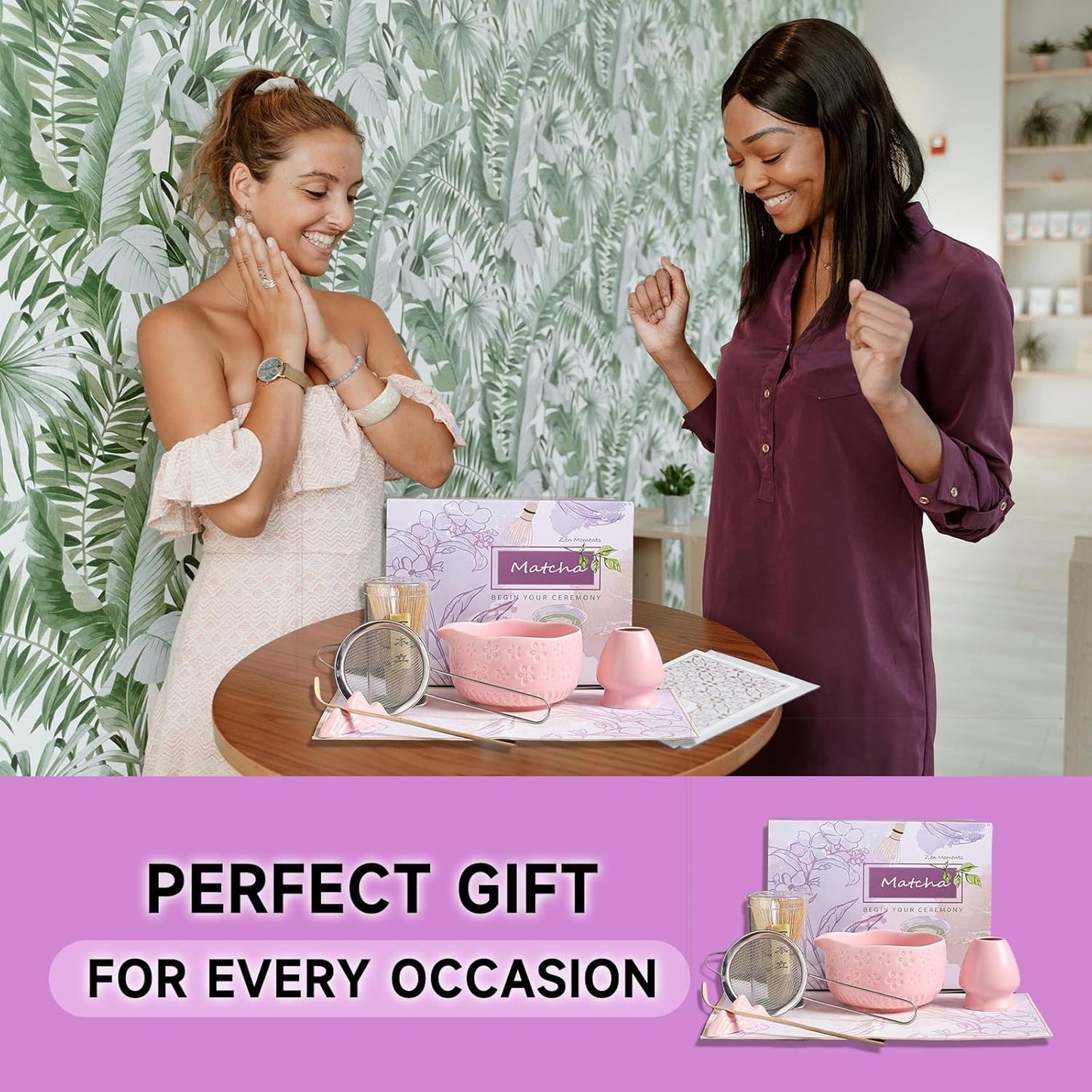 7-teiliges Matcha-Teeset, Rosa