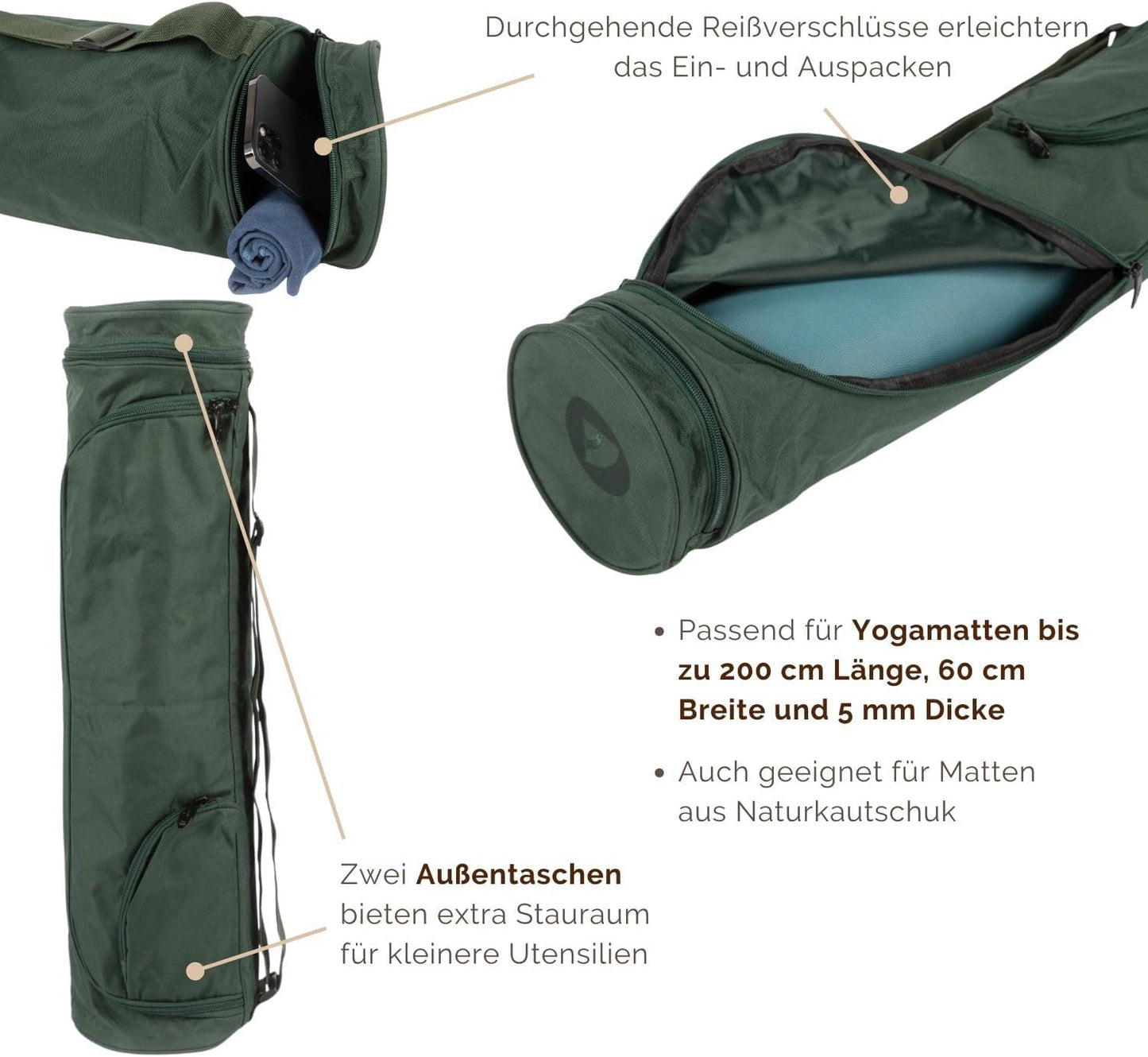 Yogatasche für Matten & Zubehör, Dunkelgrün 80 cm