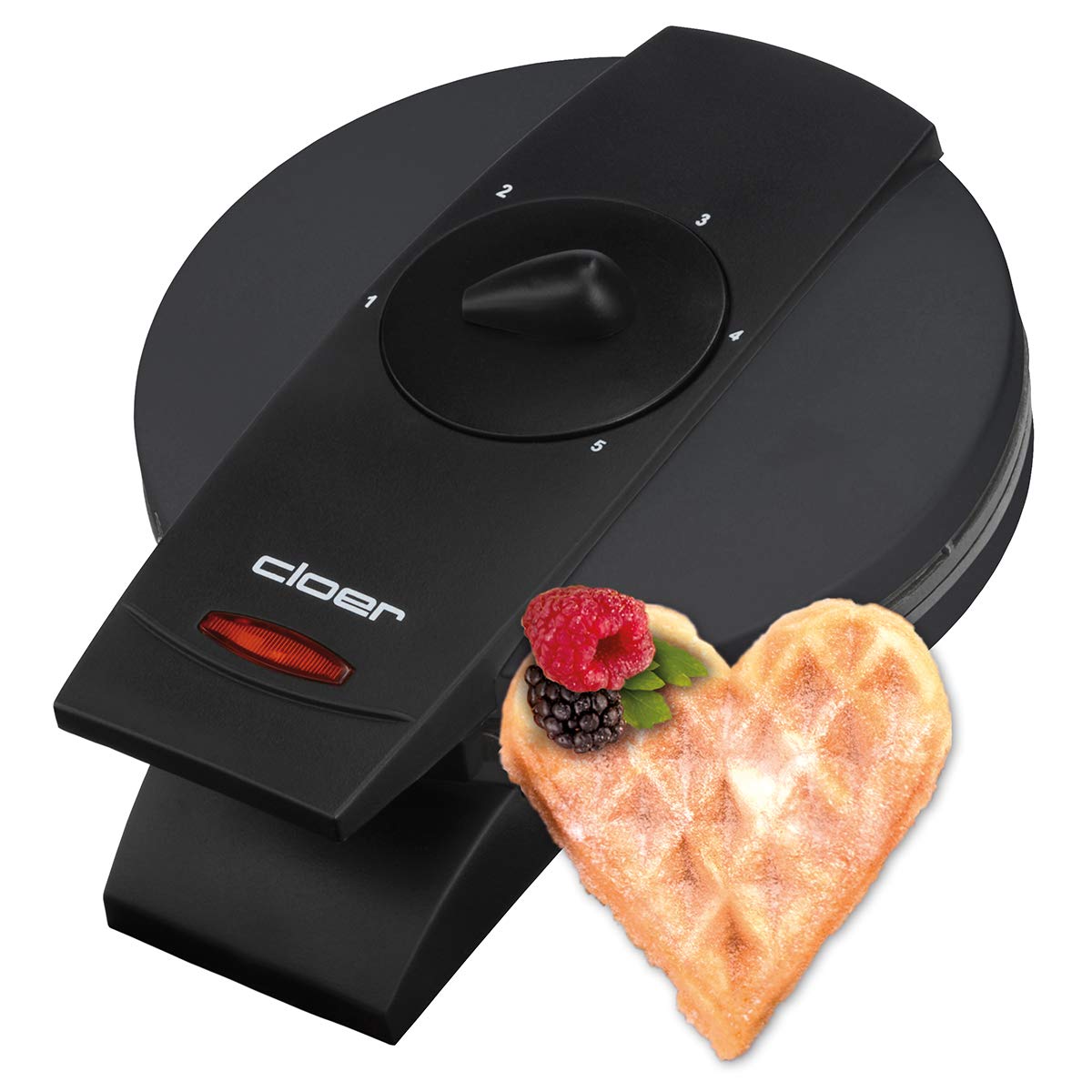 Waffeleisen für Herzwaffeln, stufenlos einstellbar, Schwarz