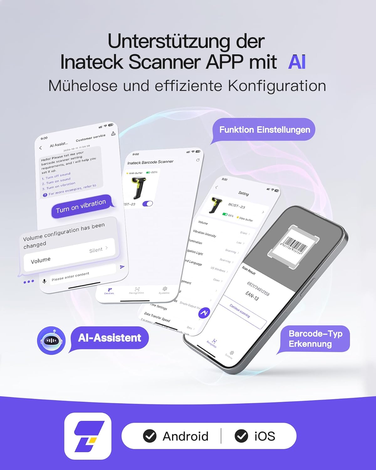1D/2D Barcode-Scanner mit Bluetooth & USB, 2D Grün