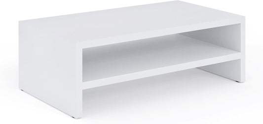 2-stufiger Monitorständer mit Ablagefach, Weiss