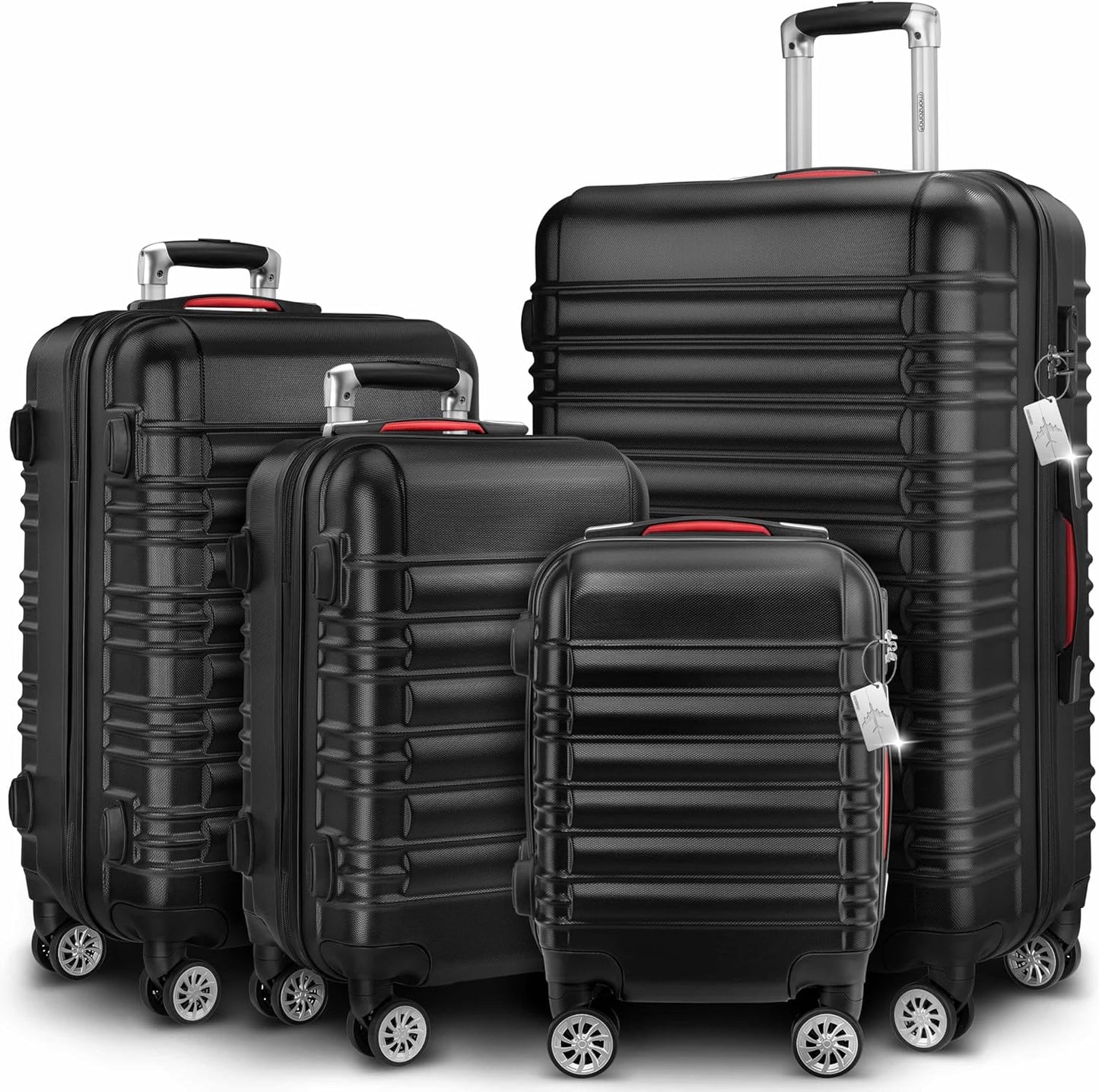 Hartschalenkoffer mit Zubehör 4er Set, Schwarz