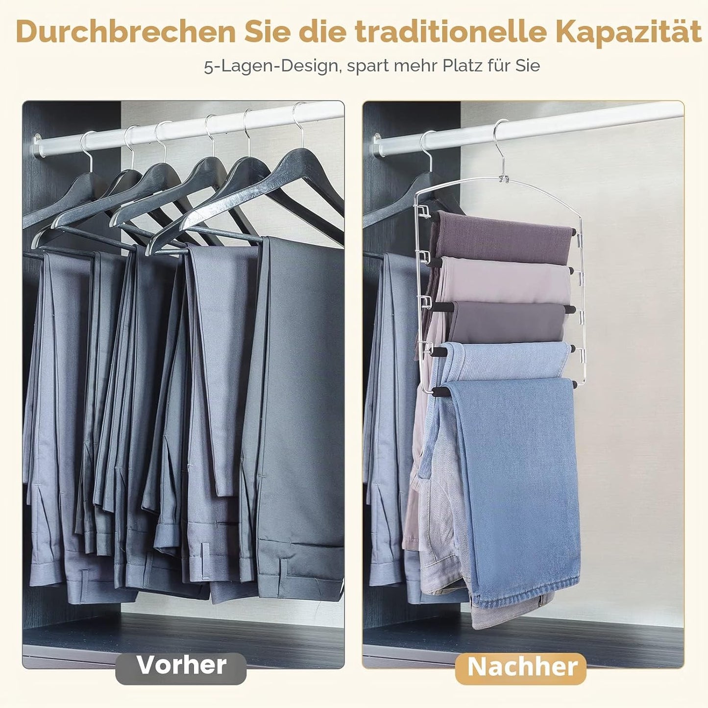 Hosenbügel mit 5 Ebenen, drehbar, rutschfest (2 Stück), Schwarz