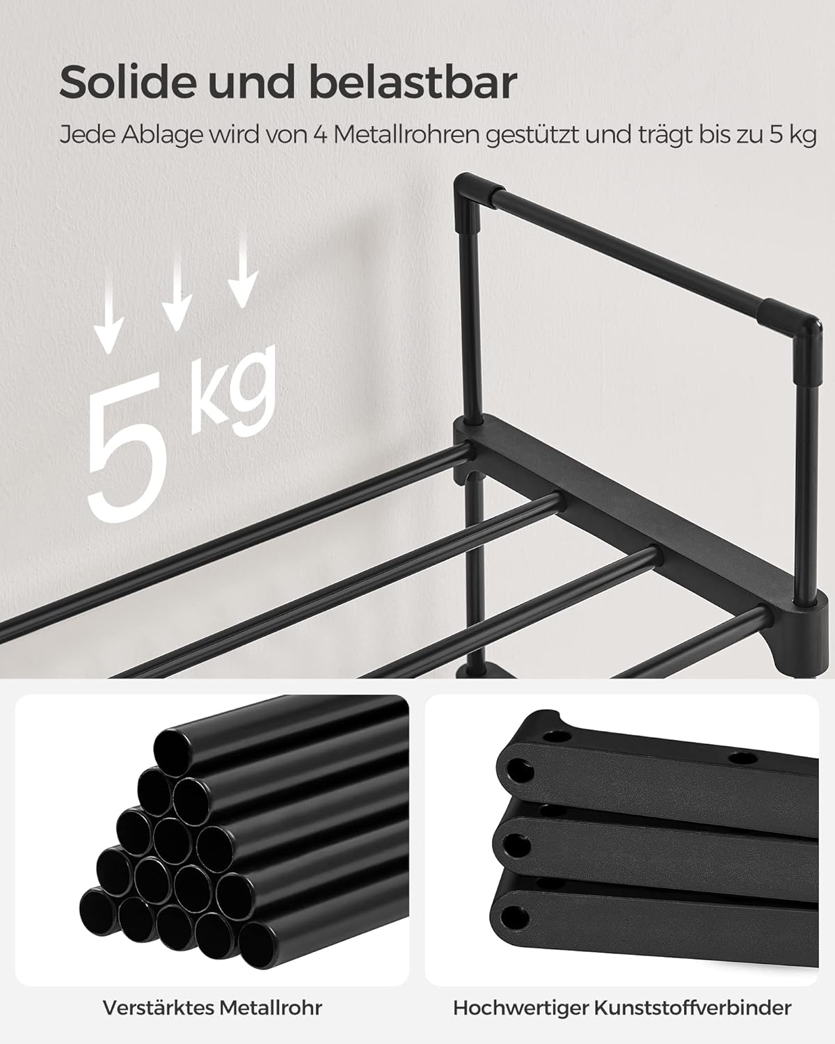 Schuhregal mit 10 Ebenen, 10 Ebenen (45B cm) Schwarz